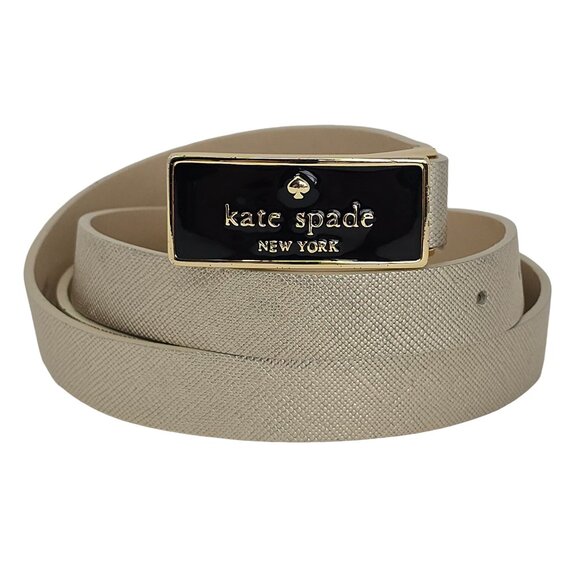 Kate Spade New York Gold Tone Leather Belt Black Logo Buckle XL - Picture 1 of 14